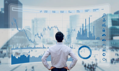 Finance trade manager analysing stock market indicators for best