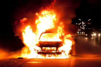 car-fire-road