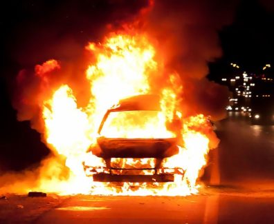 car-fire-road